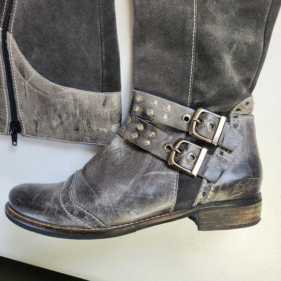 NoPulse Tall Gray Flat Boots Lined Winter Boots Faux Leather Size 39 8 Vegan Y2K - Picture 3 of 12